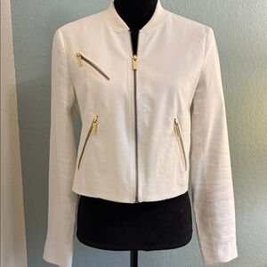 MICHAEL Michael Kors Ivory Bomber Jacket with Gold Accents